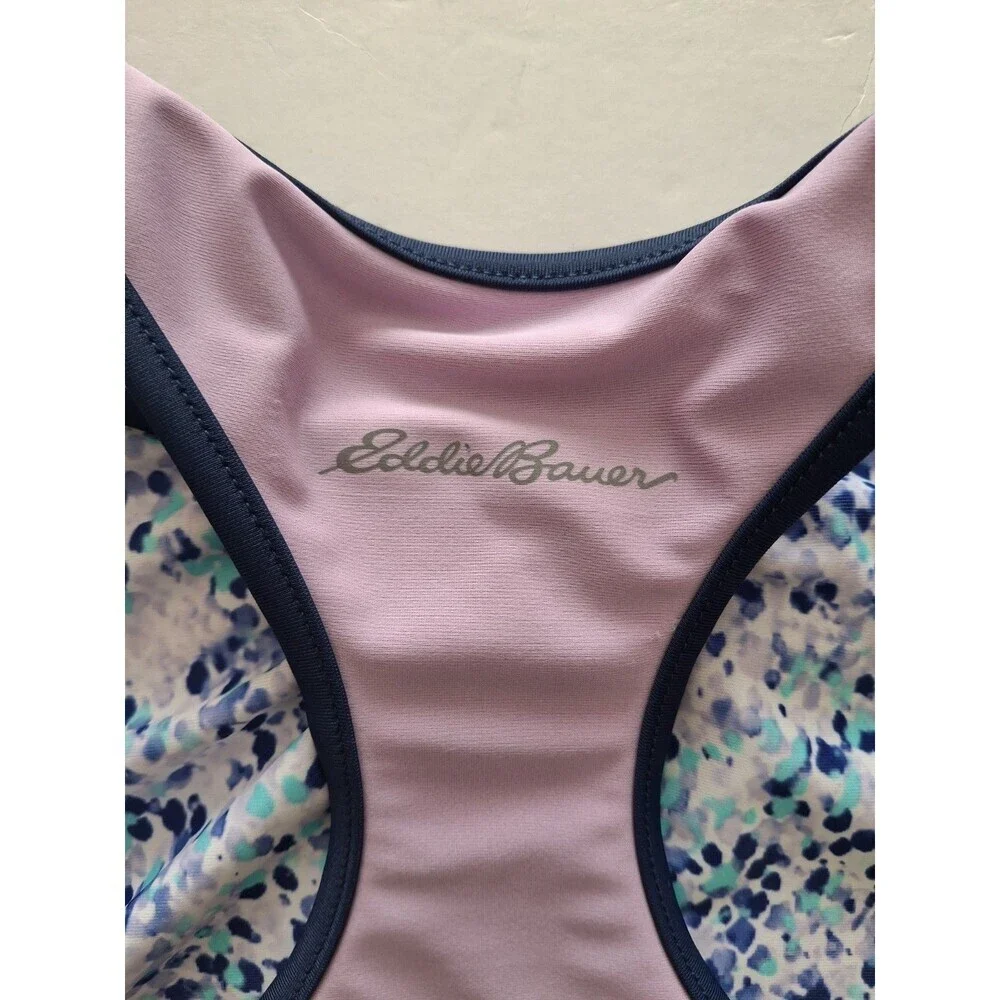 Eddie Bauer Girls 2 Piece Reversible Swimsuit Med  10-12 Purple Blue Polka Dots